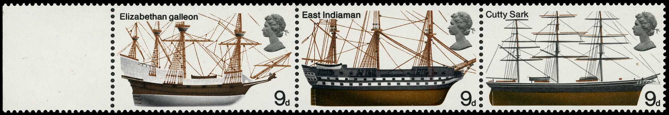 1969 British Ships 9d left marginal strip...