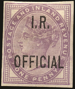 SGO3ca 1882 1d Lilac (I.R. Official) Imperf