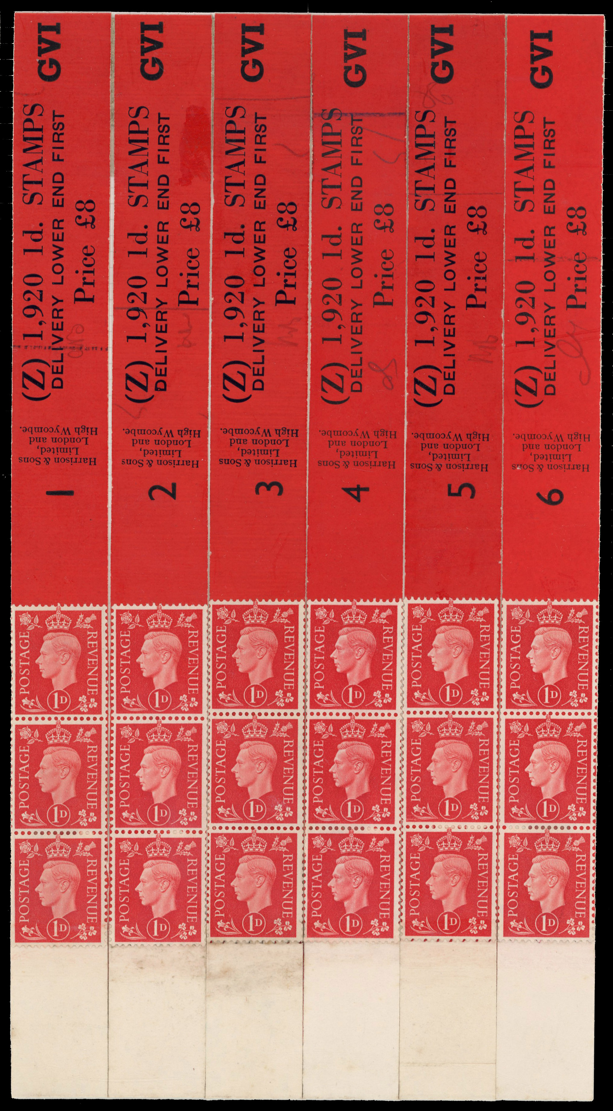 1937 1d Scarlet. A fine set of twelve coil leaders with each one individually numbered 1-12