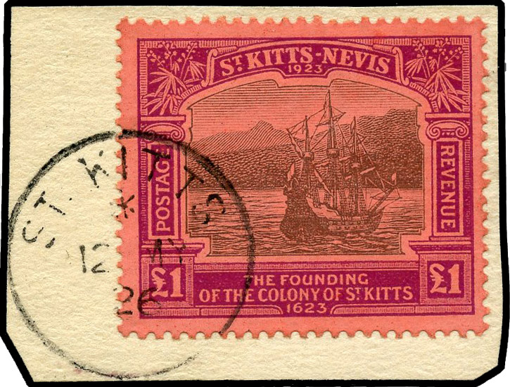 1923 Tercentenary of Colony £1 tied to small piece