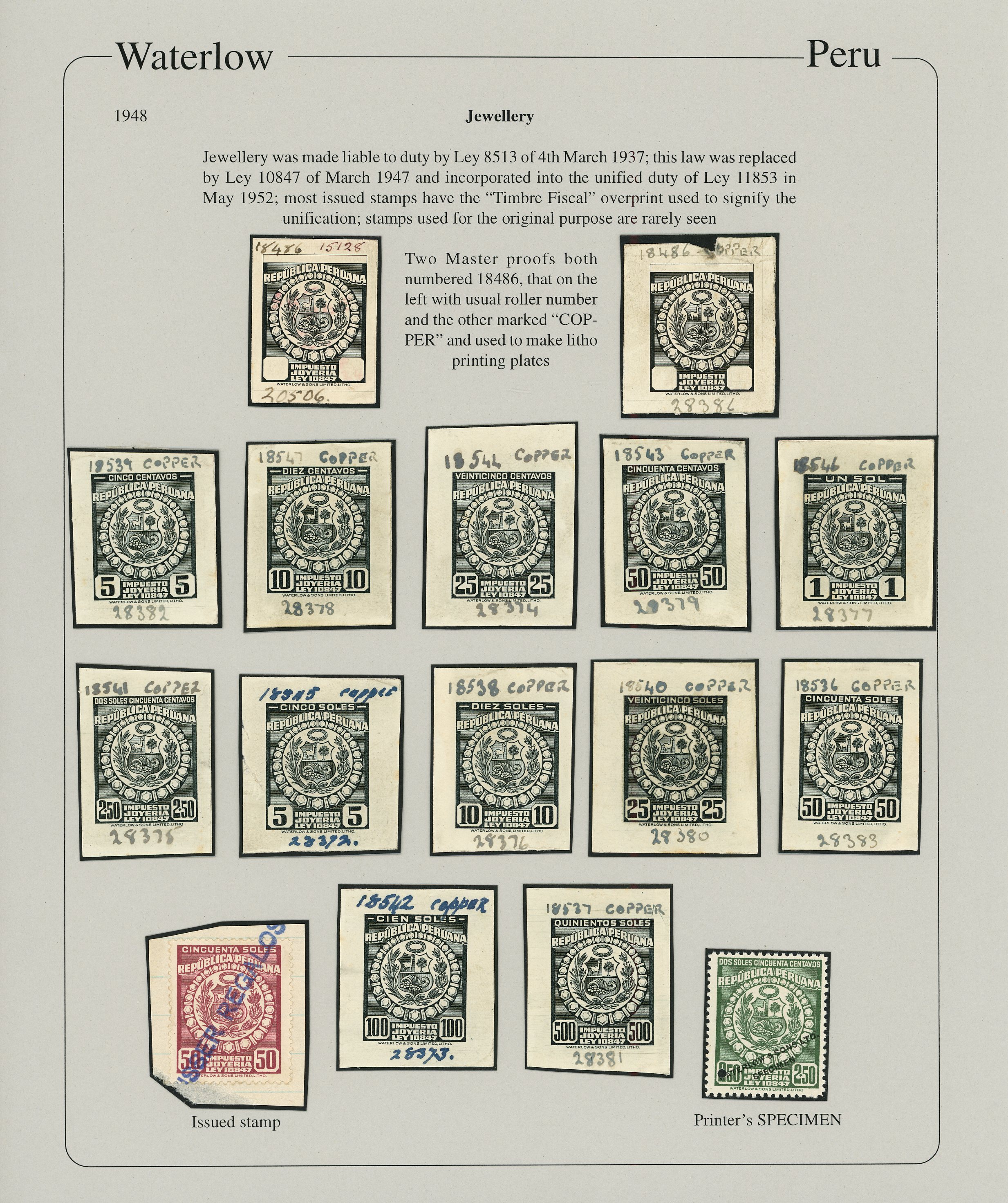 Jewellery: 1934 set of FOURTEEN Waterlow MASTER DIES...