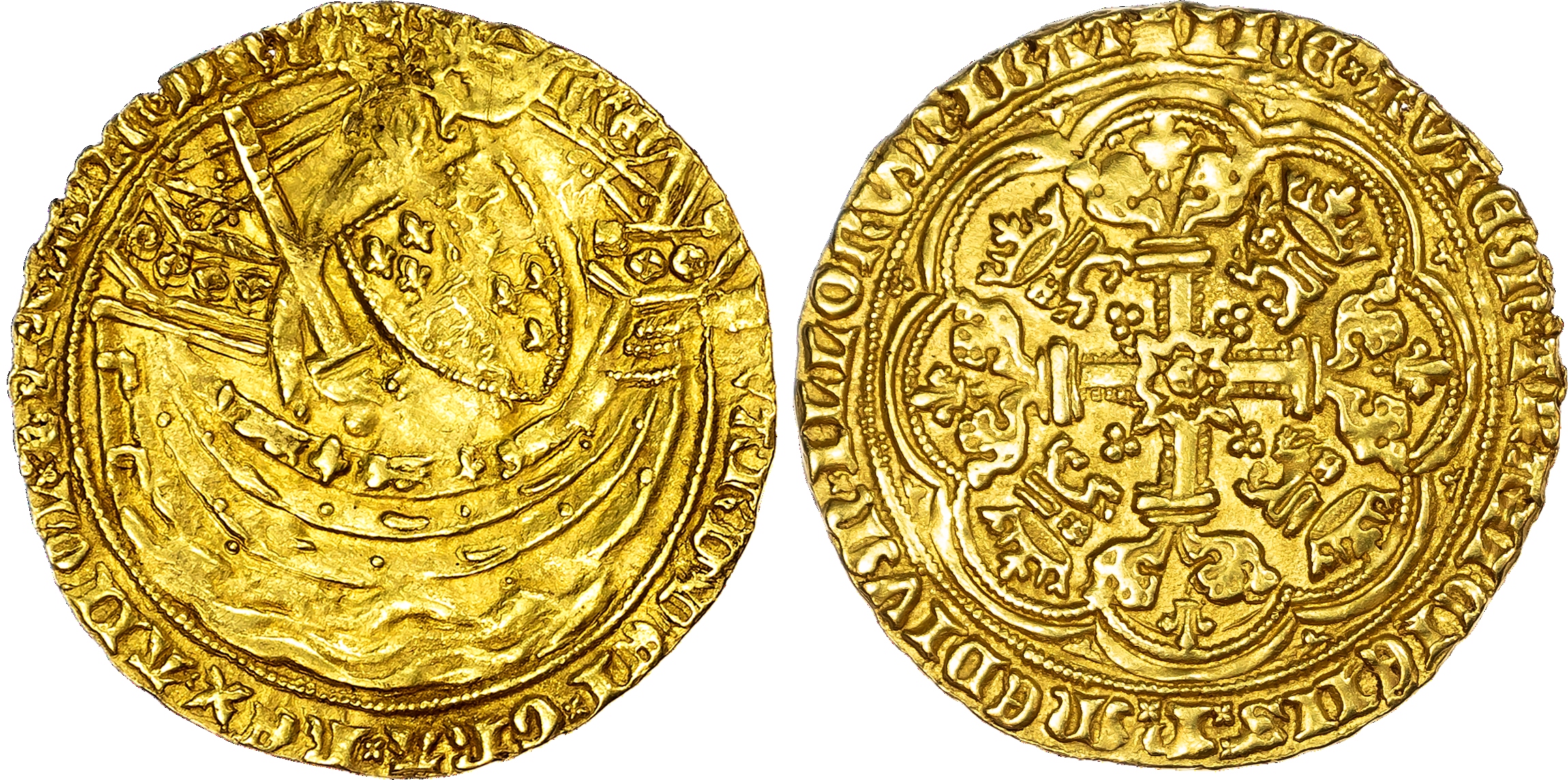 Edward III (1327-1377), Noble, Fourth coinage, pre-treaty period, London, series G, issued between
1356-1361.