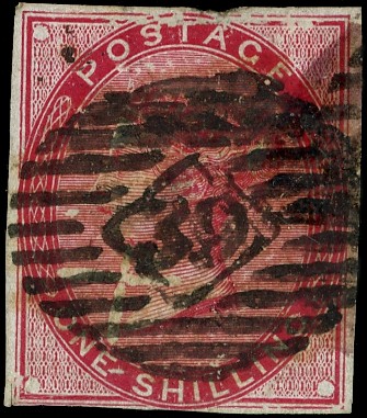 1856 1s Carmine-red imperforate colour trial