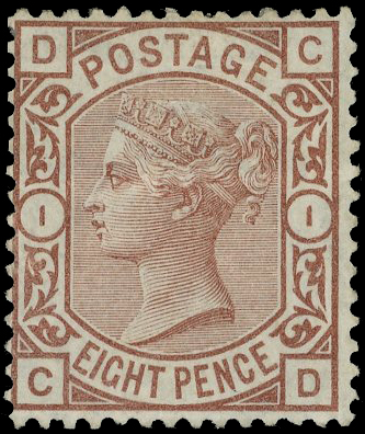 GB: 1876 8d purple-brown Plate 1 fresh facially, unused large part o.g. SG 156a