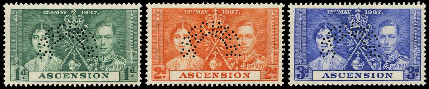 ASCENSION SG 35s/37s 1937 CORONATION SET OF 3 PERF SPECIMEN O.G.