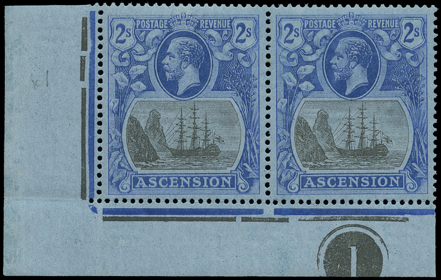 1924-33 2s grey-black and blue/blue, lower left corner...