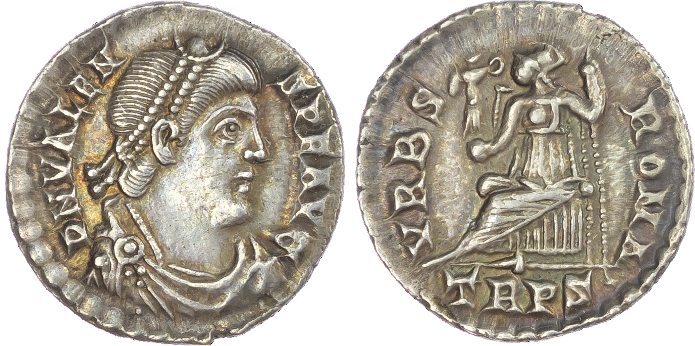 Valens (AD 364-378) AR Siliqua, mint of Trier, AD 367-375, 1.88g. DN VALEN-S P F AVG, diademed, draped and cuirassed bust of