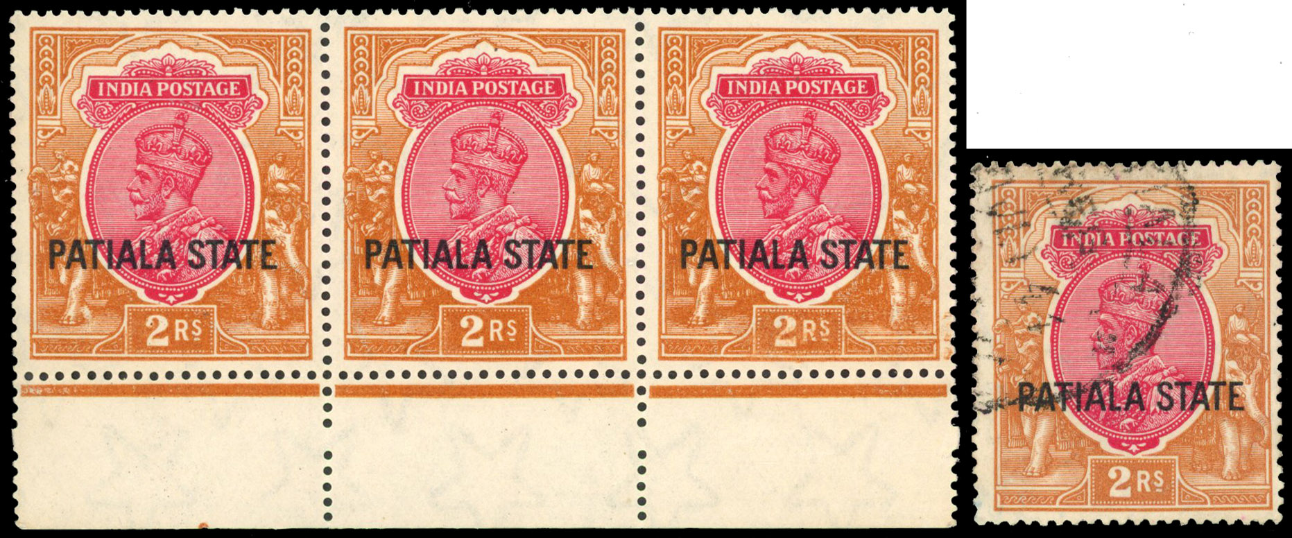 SG 74w mint strip of three and used single