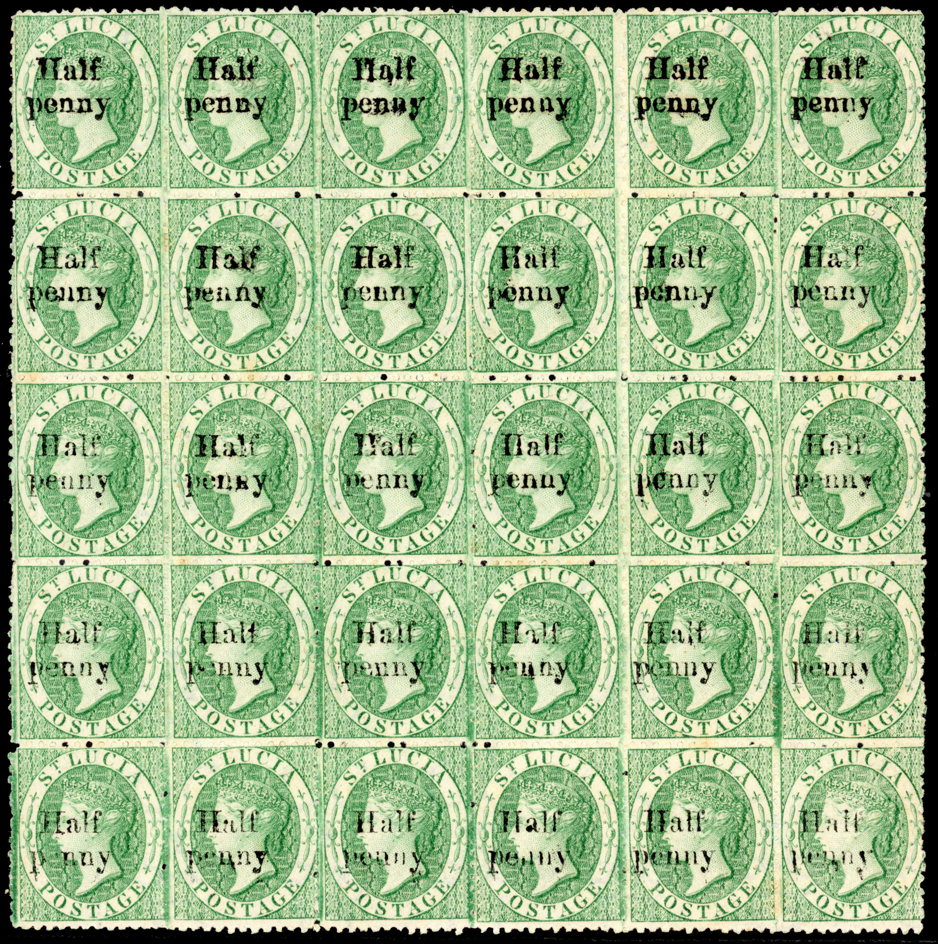 St Lucia SG 9 Half Penny on (6d) mint block