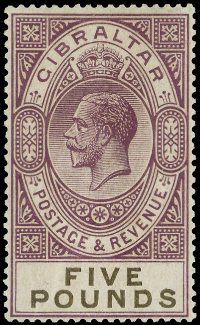 GIBRALTAR: 1925-32 £5 violet and black Enzo Diena certificate (1985) fine unused o.g. SG 108