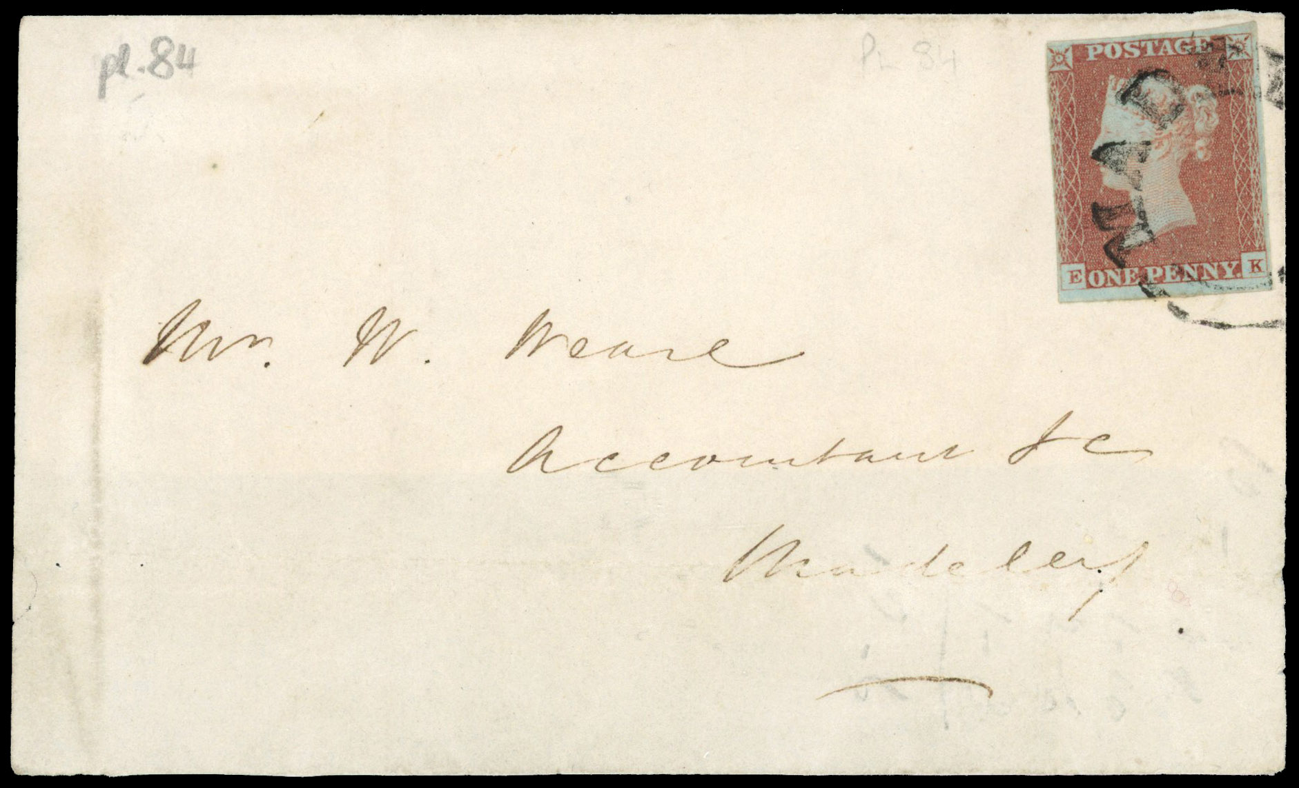 1841 1d Red-brown Pl.84. Part wrapper tied by Madeley UDC