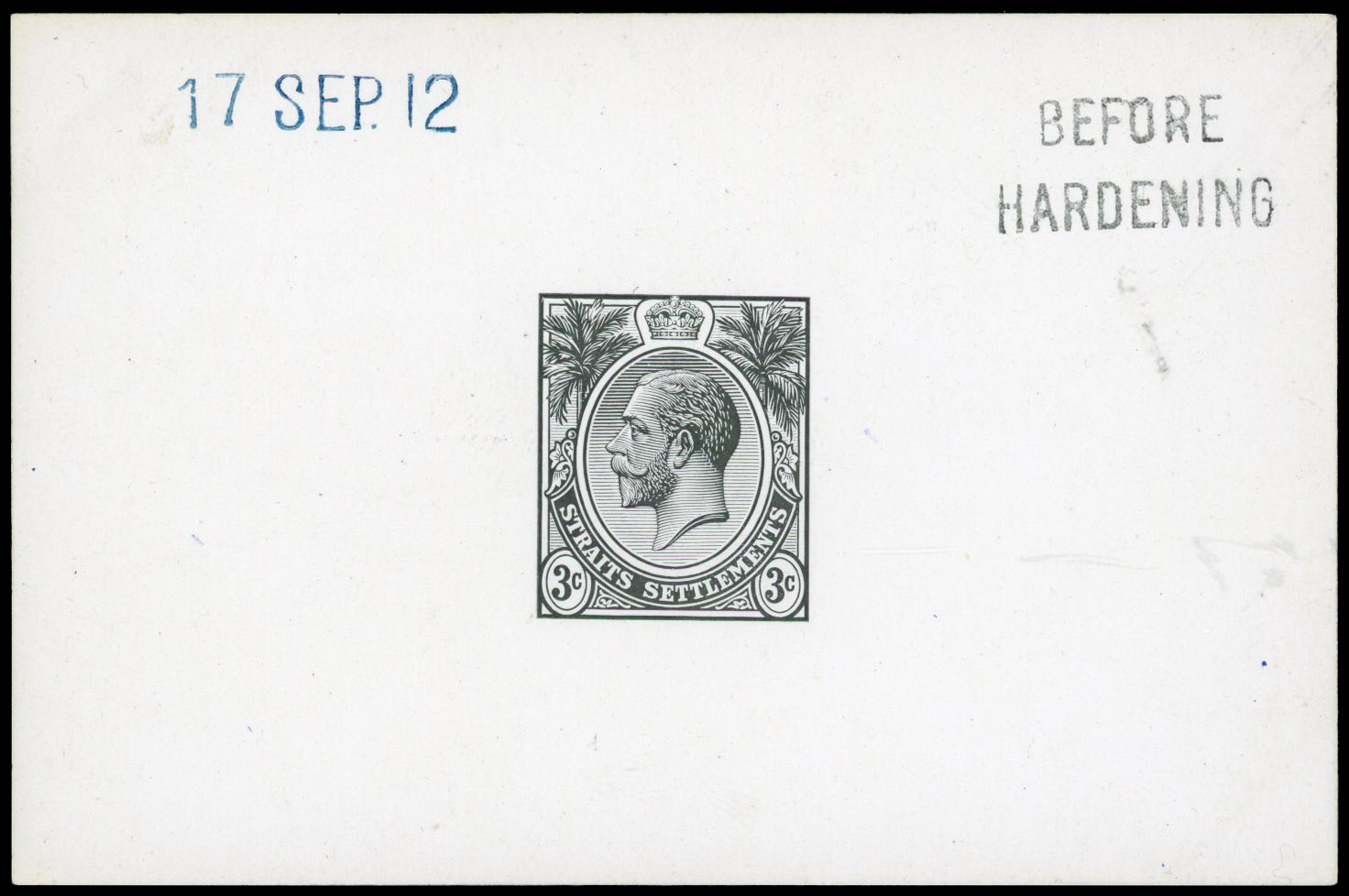Straits Settlements 1912 3c die proof in black