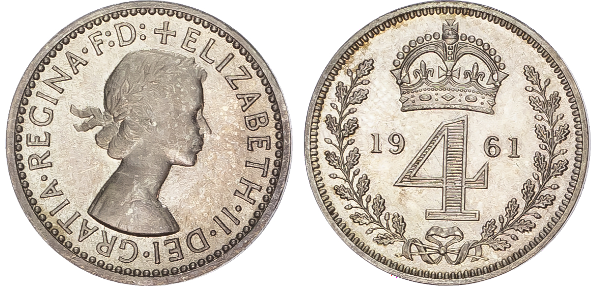Elizabeth II (1952-2022) Maundy Set, 1961, Fourpence, Threepence, Twopence, Penny.