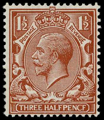 1912-24 Royal Cypher 1½d chestnut with...