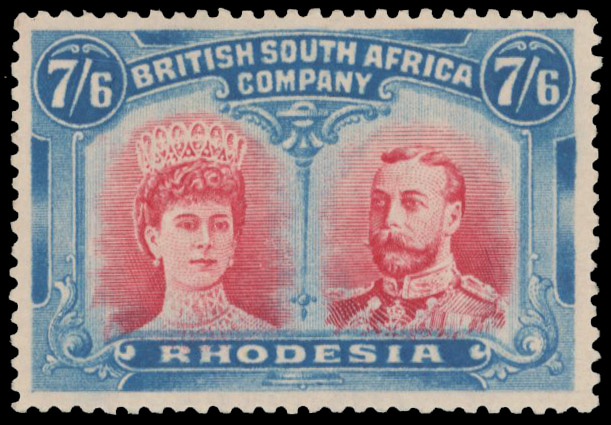 7s6d carmine-vermilion and deep turquoise-blue SG 161 variant mint