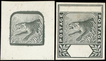 1895 Die Proof of the vignette with uncleared surround, and Master Die Proof with name and value tablets blank, each in...