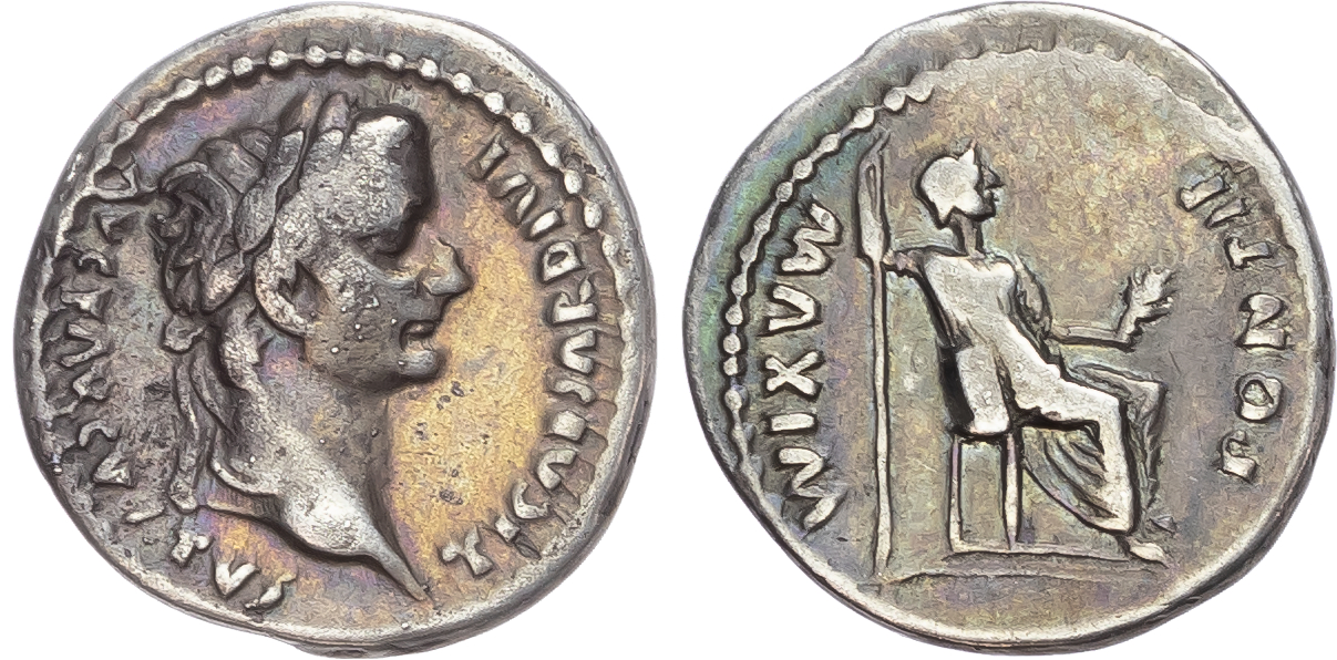 Tiberius (AD 14-37) AR Denarius, Lugdunum, c. AD 18-35, 3.58g.