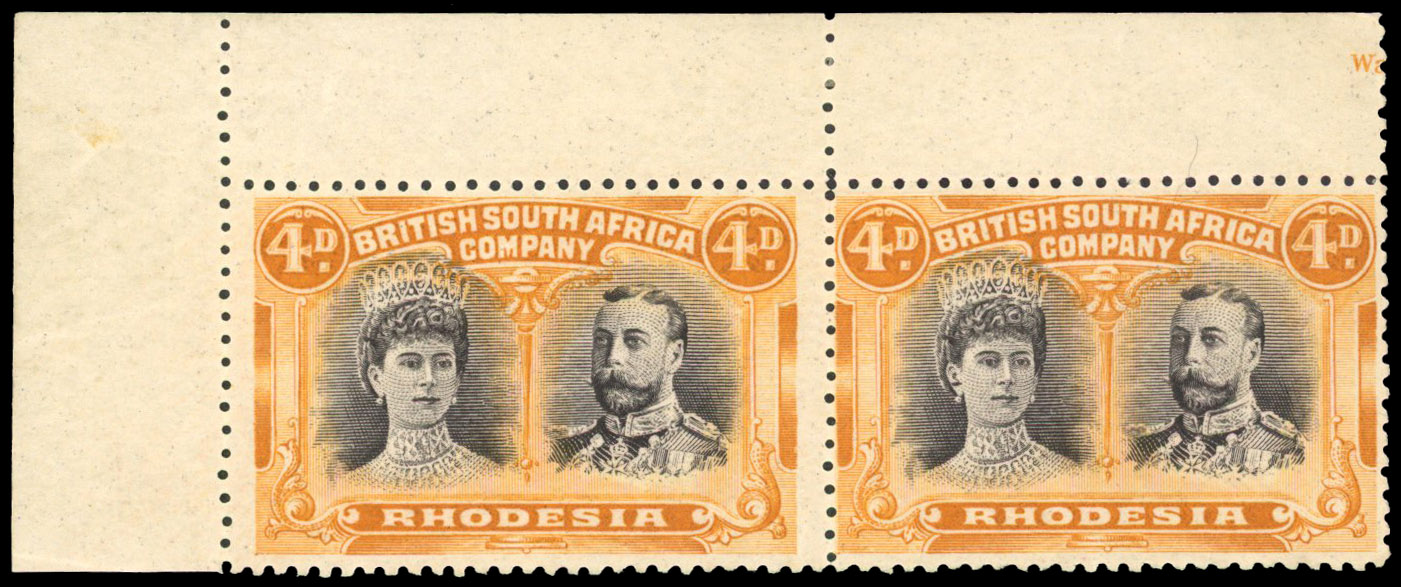 SG 139 4d brown-purple and dull orange pair, #2 gash in ear mint