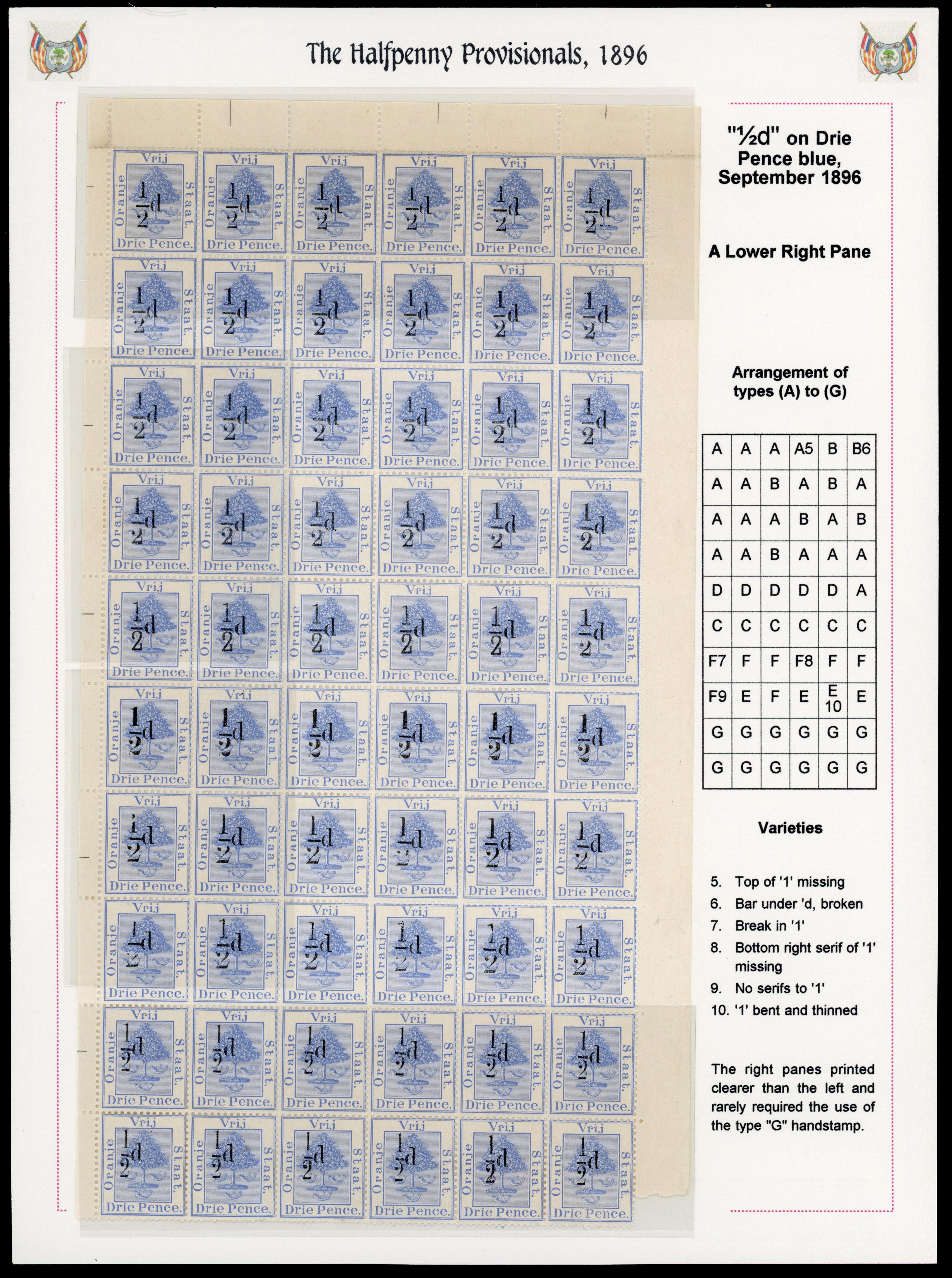 Orange Free State SG 69-75 1896 ½d on 3d pane mint