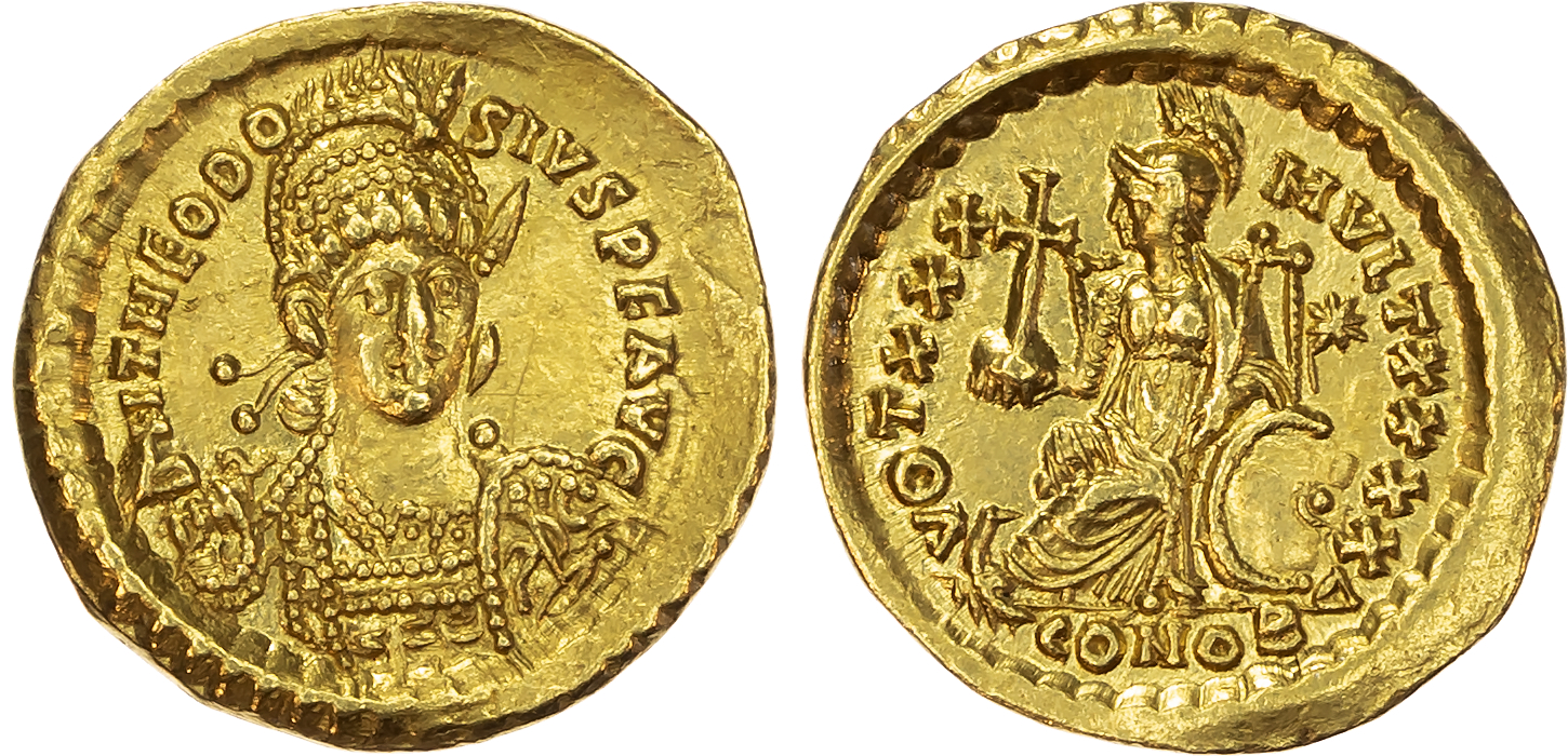 Theodosius II (AD 402-450) AV Soldius, Constantinople, AD 408-450, 4.43g.
