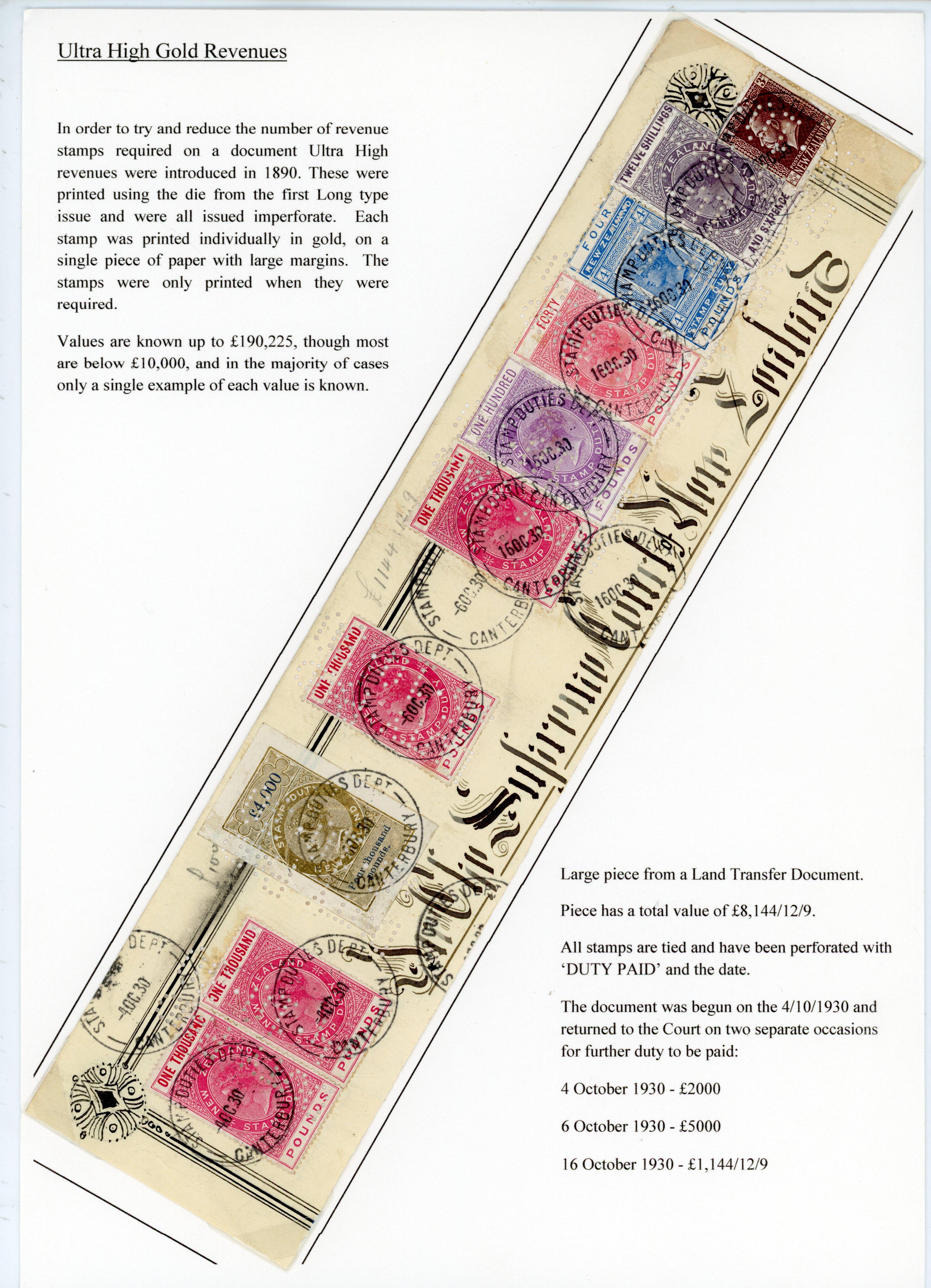 New Zealand Revenue 1930 'ultra high' value piece 