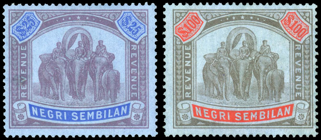 Negri Sembilan Revenues 1936-9 $25 and $100 mint