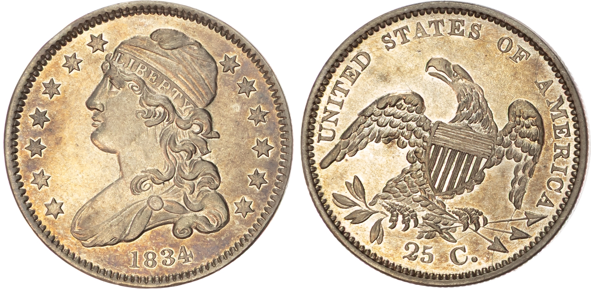 USA, Capped Bust, silver 25 Cents, 1834