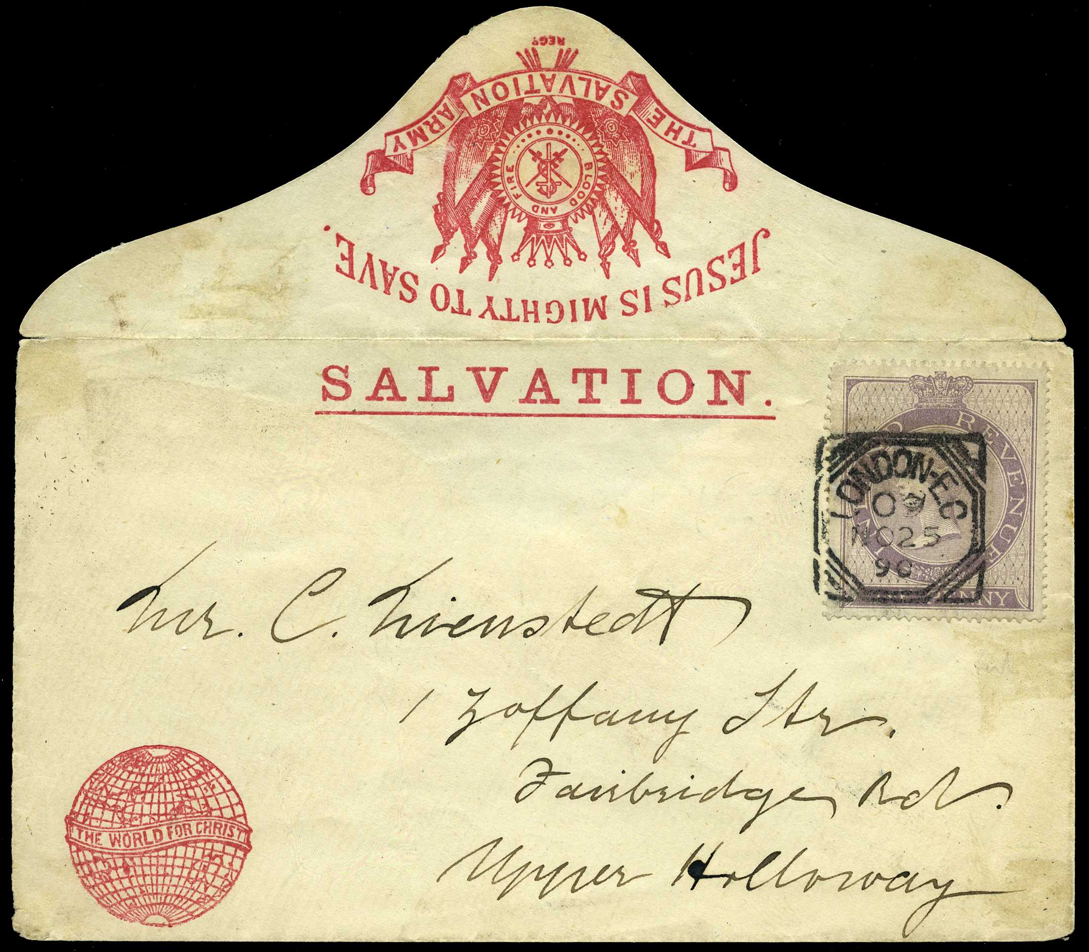 ILLUSTRATED ENVELOPE: 1890 Salvation Army...