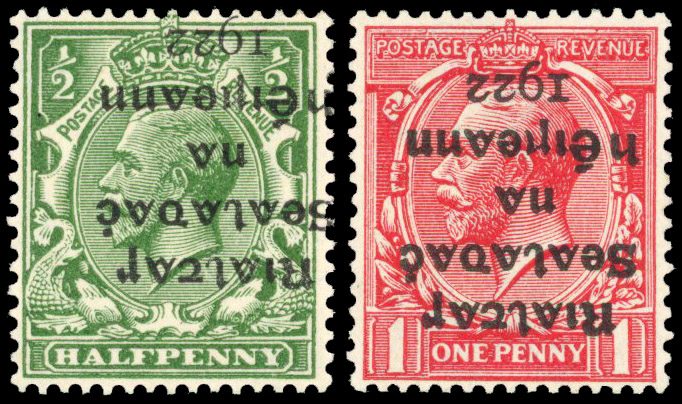 Ireland 1922 ½d and 1d with inverted overprint