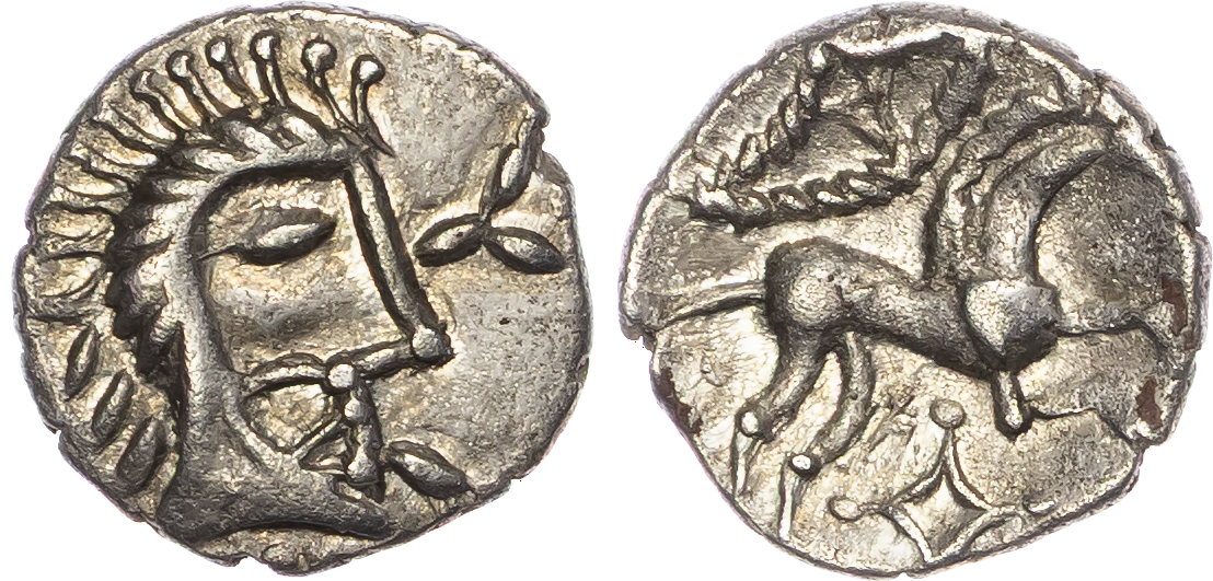 Iceni (c. 20 BC-AD 10) AR Unit, ‘Norfolk God Moustache’ type, 1.22g.