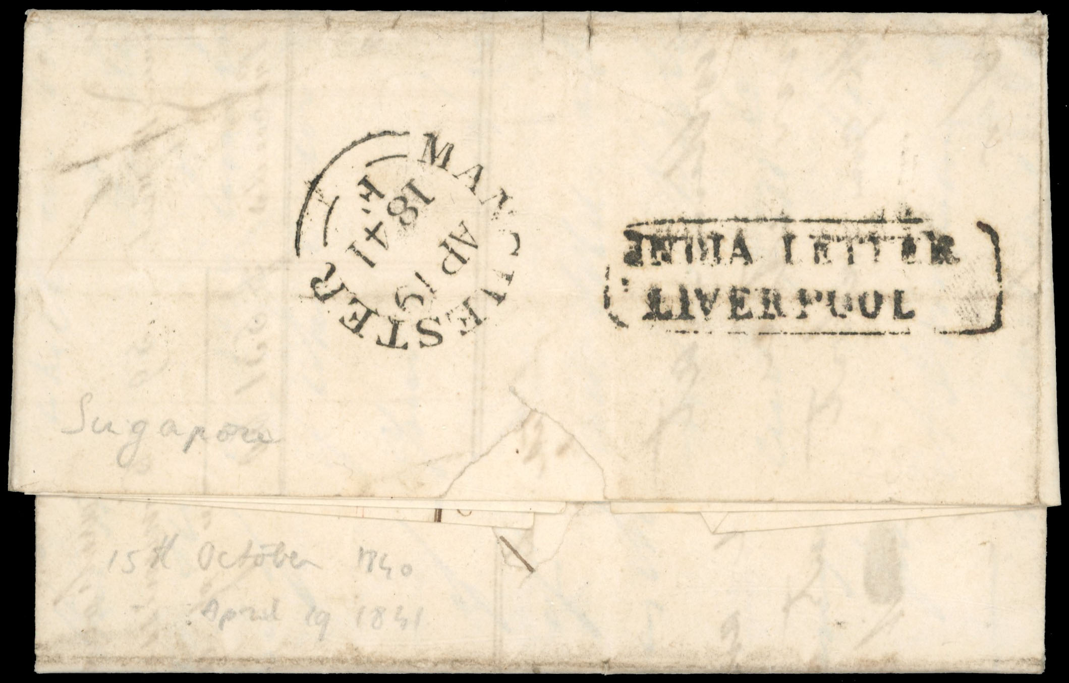 Singapore 1840 pre-stamp entire