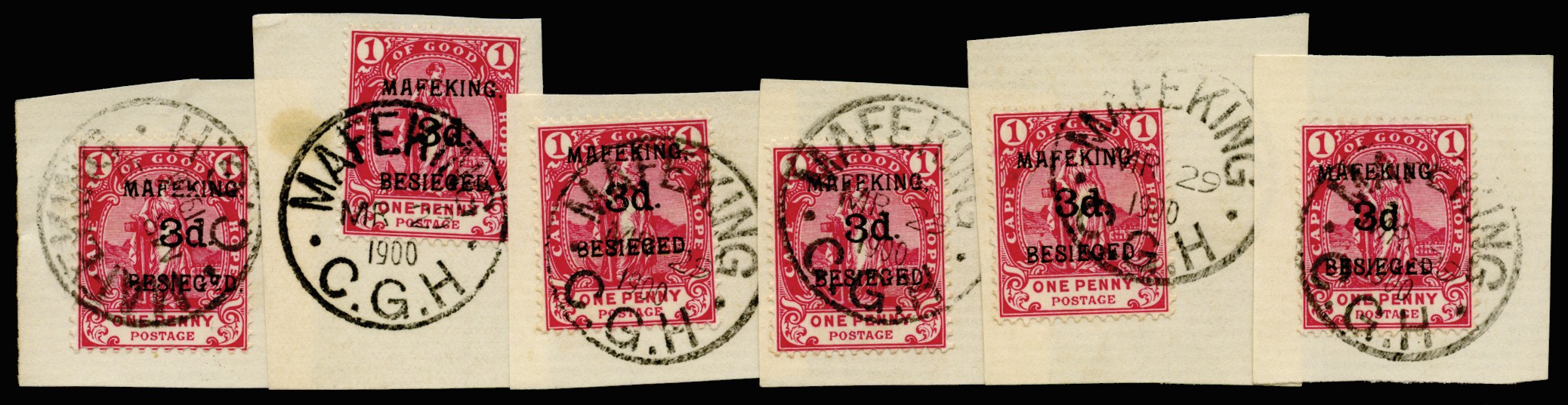 1900 3d on 1d carmine, six examples tied...