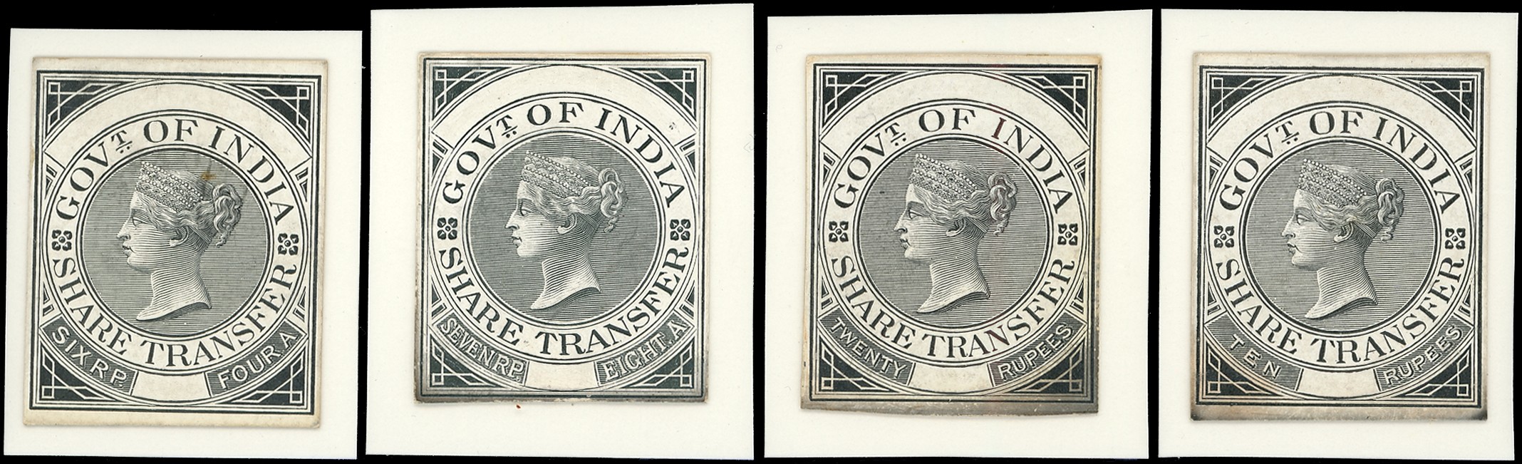 Share Transfer: Group of Four Stamp Sized Die...