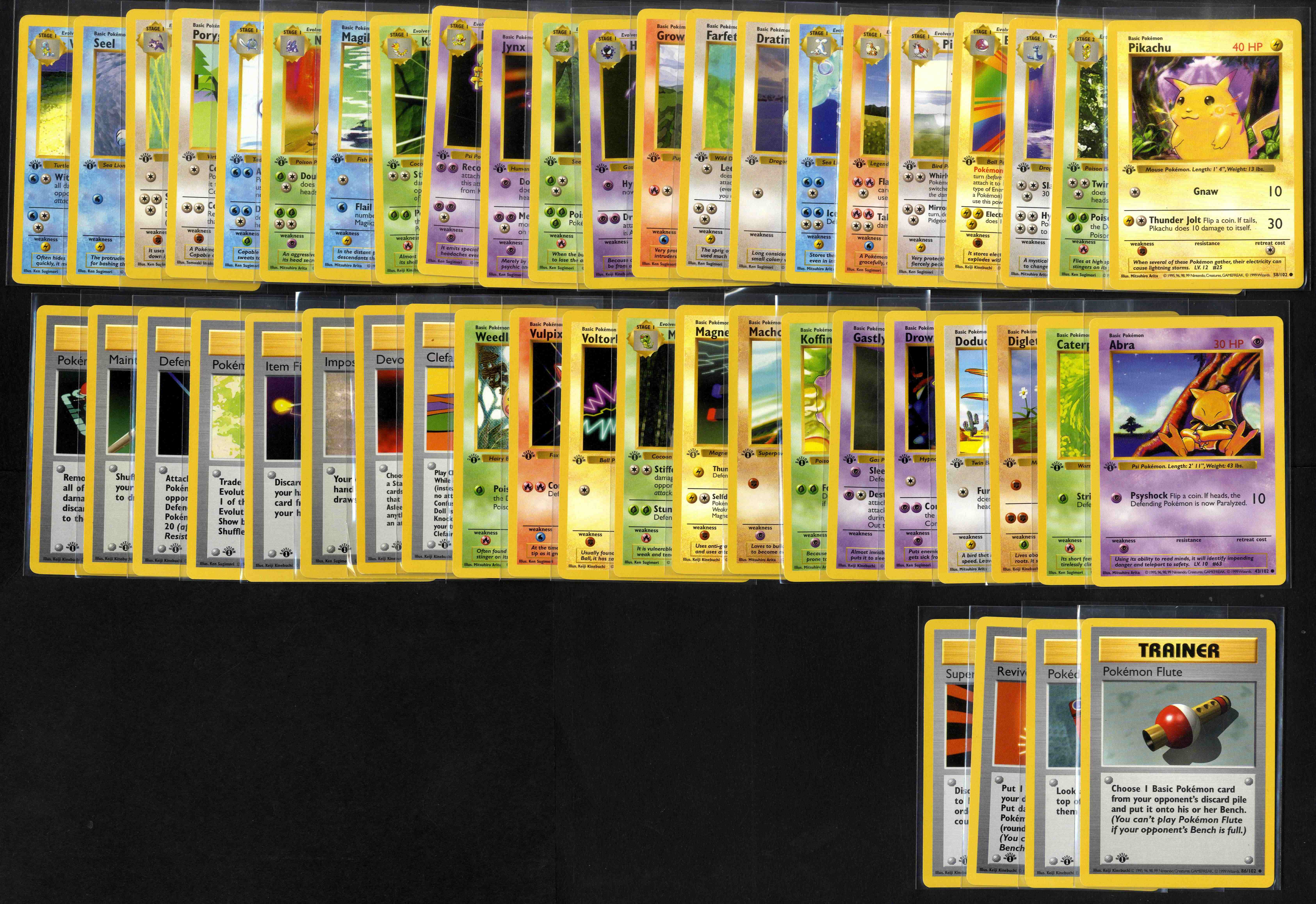 Base Set Shadowless 1st Edition - 46 cards, incl. Yellow Cheeks Pikachu.