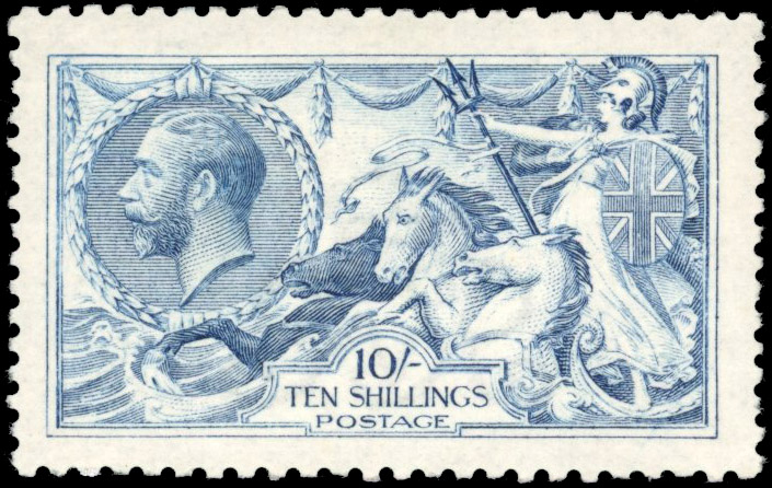 GB: 1915 ‘Seahorse’ De La Rue 10s pale blue, mint unmounted og., well centred with lovely colour