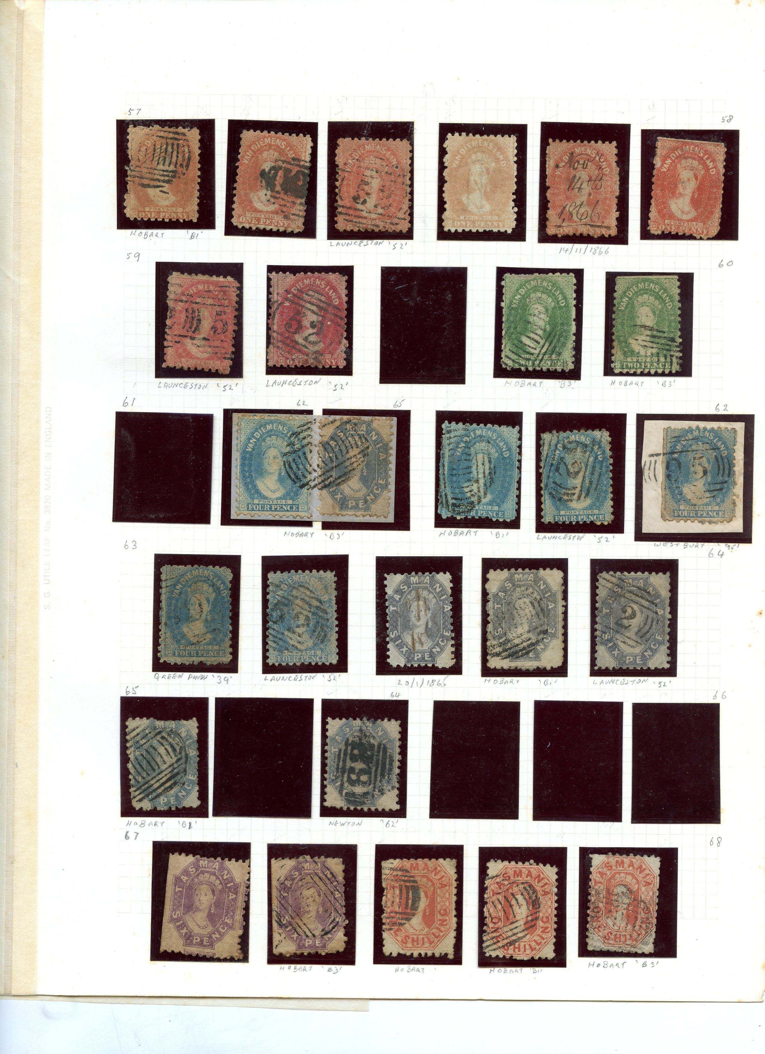 Tasmania 1863-71 unofficial perfs and roulettes...