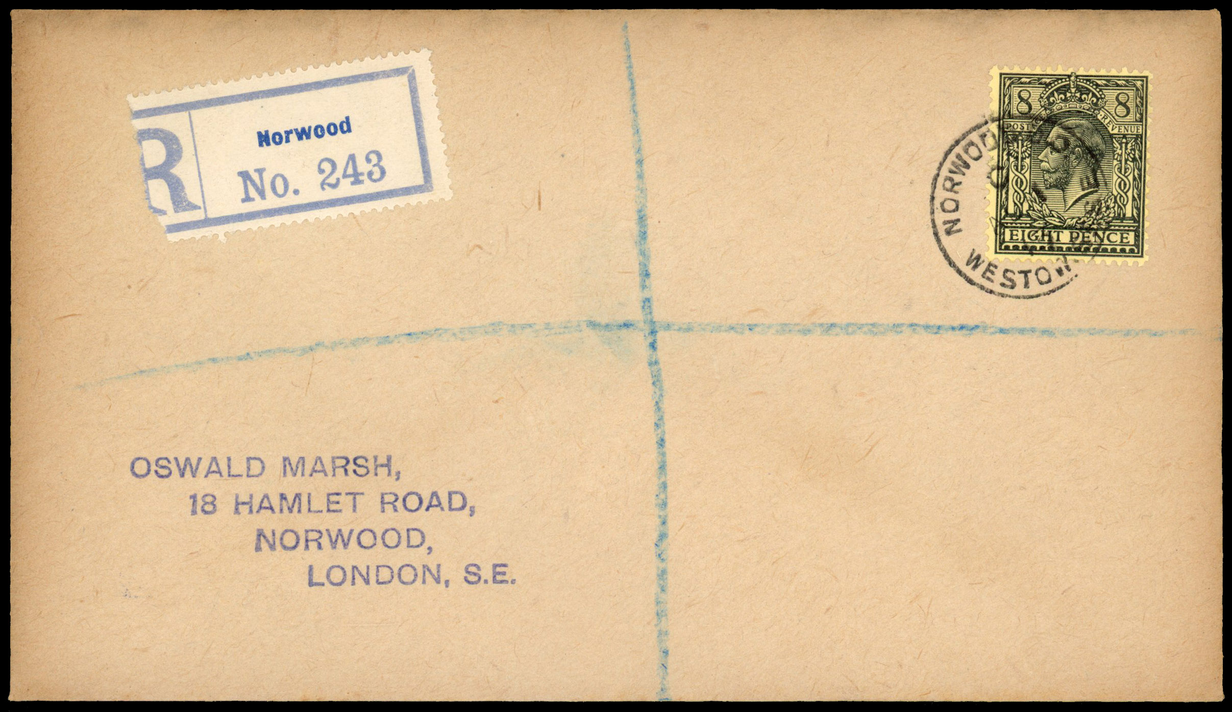 1913 8d Black/Yellow. Very fine used example tied to a plain 'Marsh' registered FDC