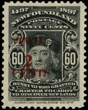 Newfoundland 1918 Discovery 60ct black 'TWO/2/Cents' essay surcharge lpog SG...