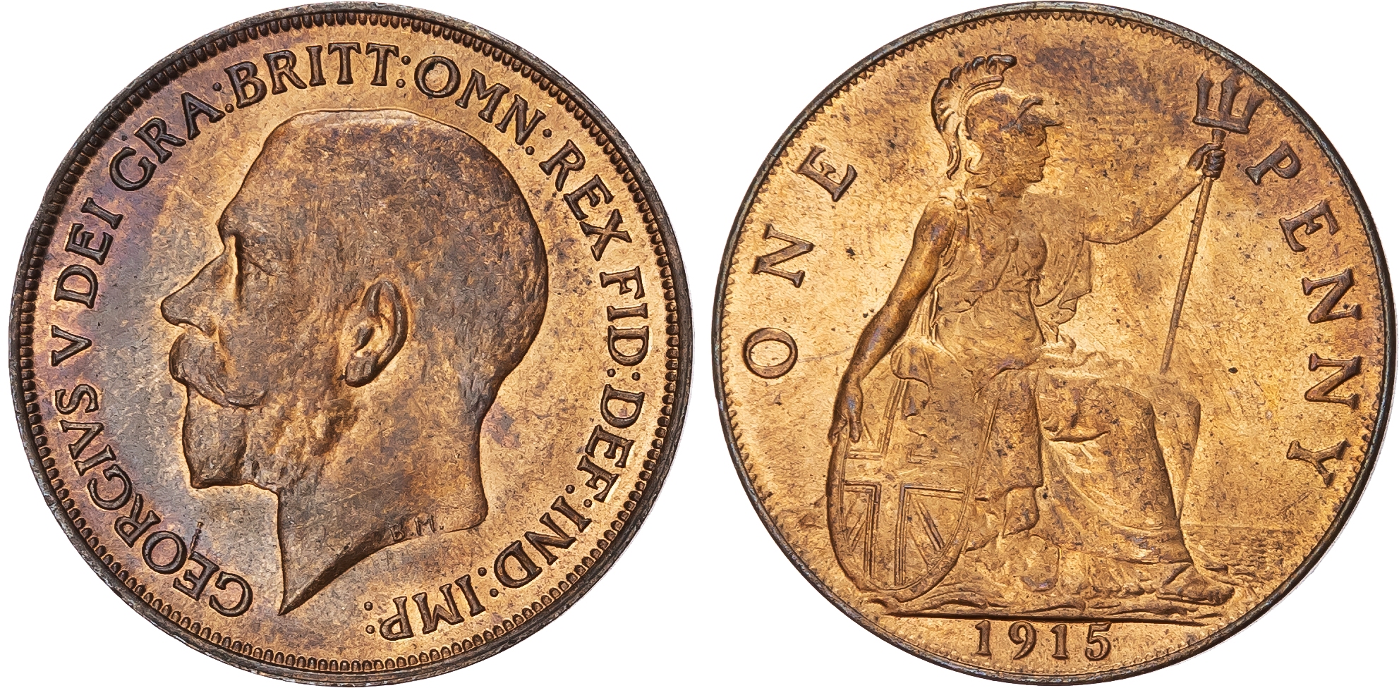 George V (1910-1936), Penny, 1915, Recessed Ear