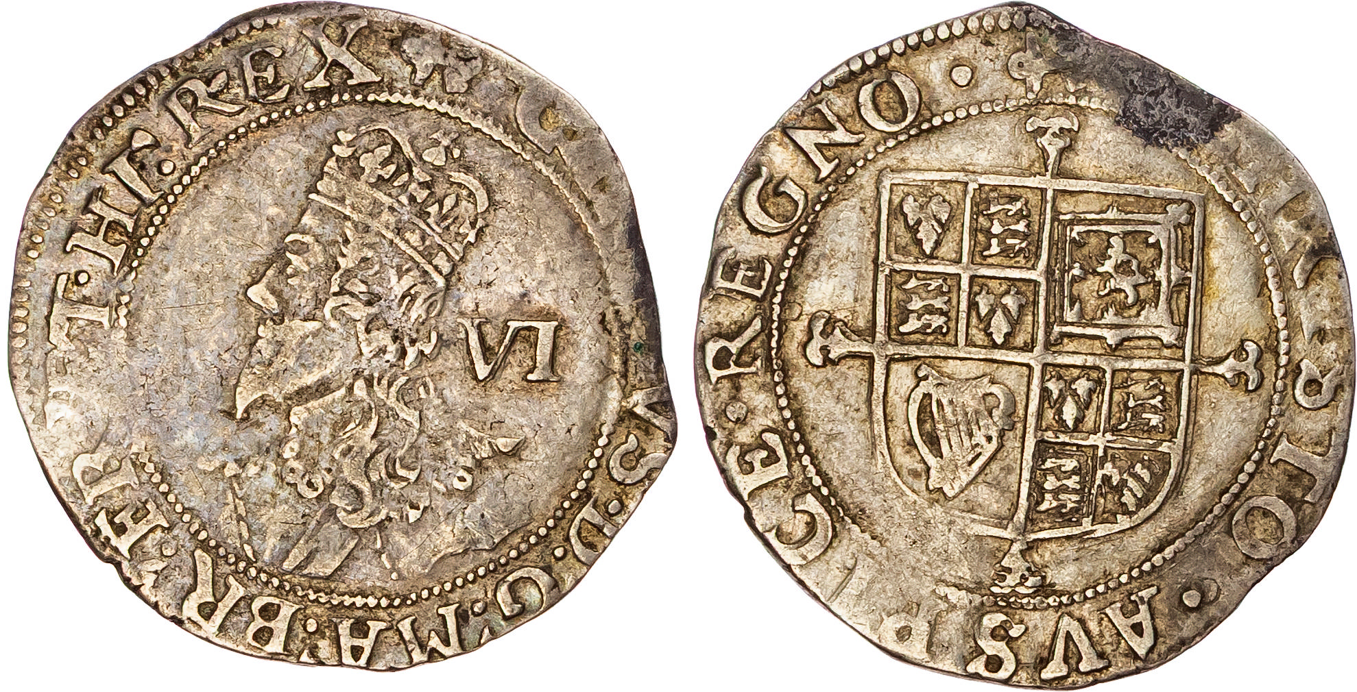Charles I (1625-1649), AR Sixpence, Group E, type 4.2, Tower mint (under King), mm. anchor (1638-9). 