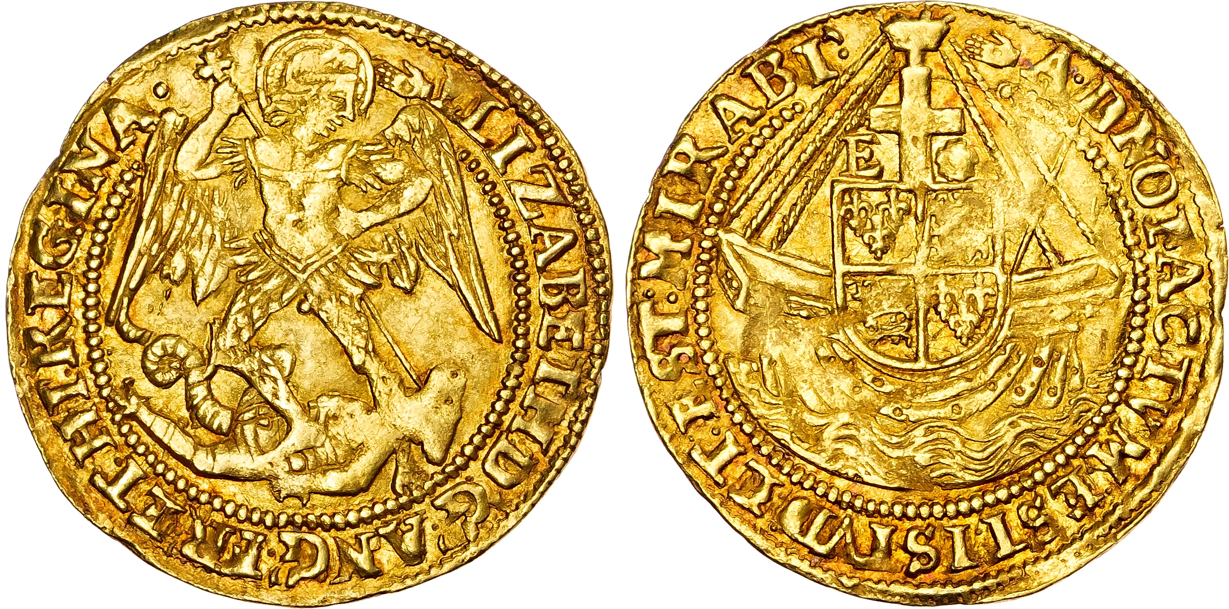 Elizabeth I (1558-1603), AV Angel, Sixth Issue, Tower (London) mint, mm. hand (1590-92).