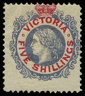 VICTORIA SG 140c 1867-81 5s grey-blue and carmine P13 pog