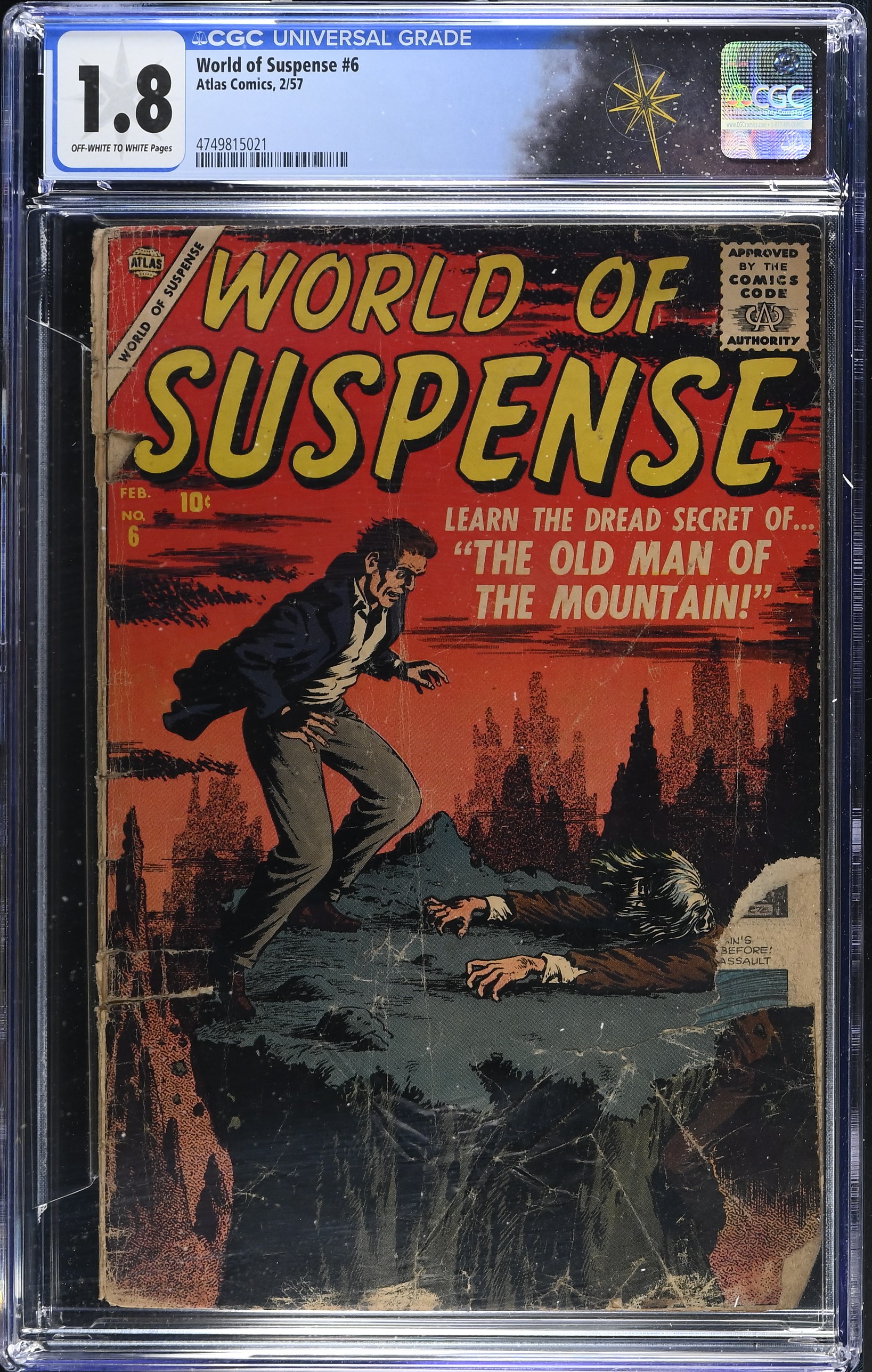 World of Suspense #6 CGC 1.8 Cover by Bill Everett (Atlas Comics, 1957) Off-White to White Pages