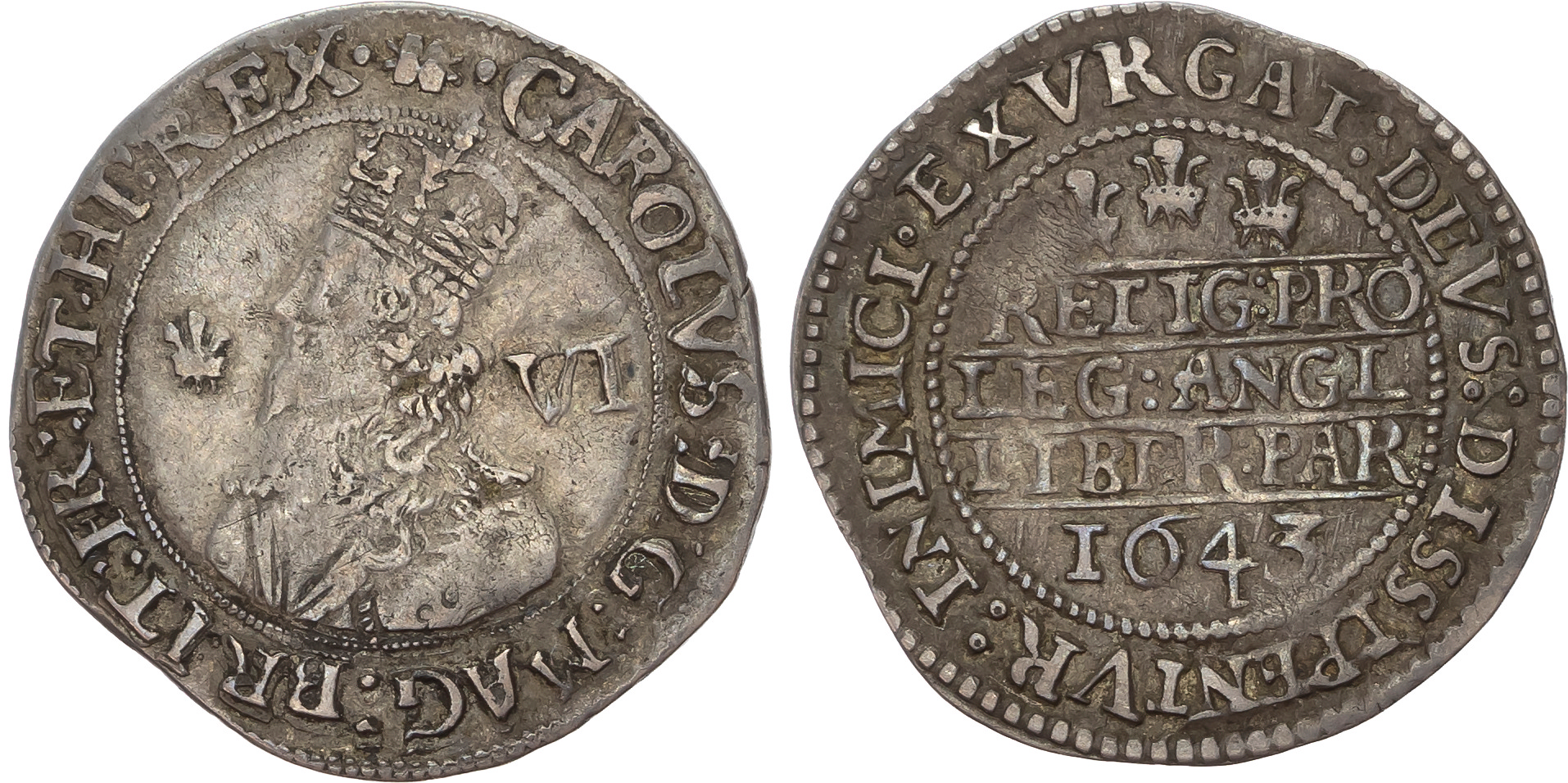 Charles I (1625-1649), Civil War Issues, Oxford, AR Sixpence 1643, Declaration type.