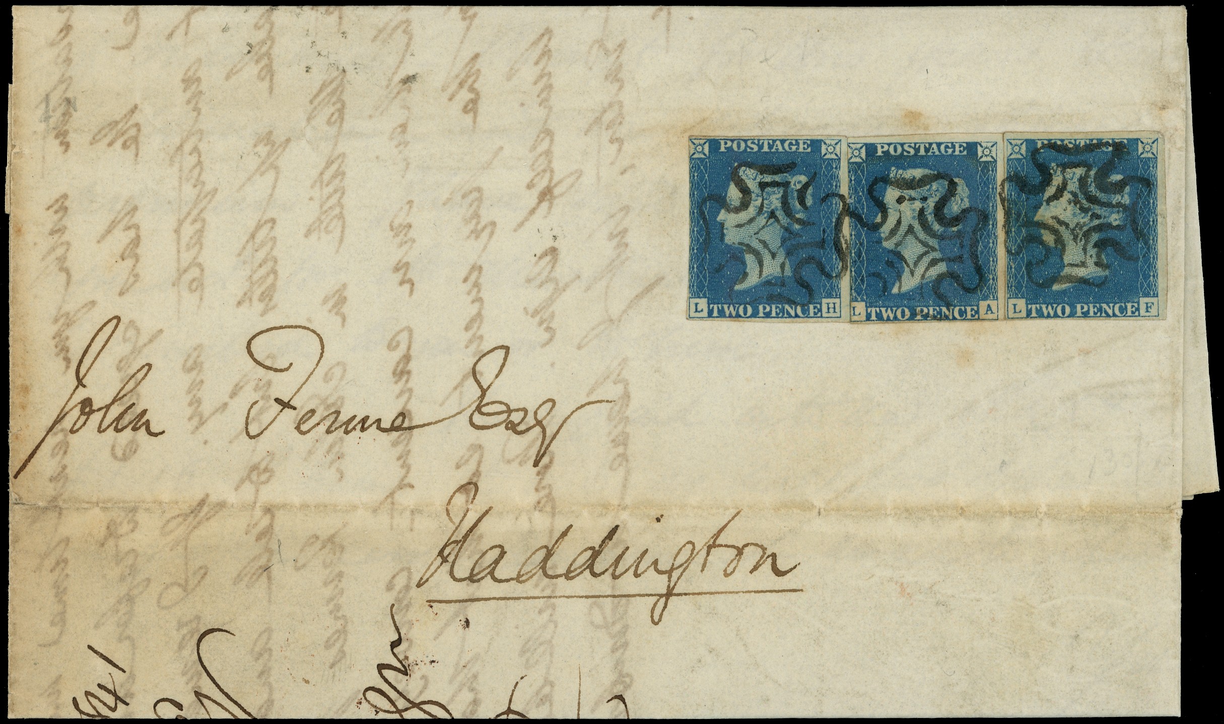1841 (July 1841) entire Edinburgh to Haddington bearing 2d blue plate...