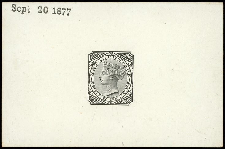 1878 4d Die Proof in black on glazed card 93 x 60mm, dated Sept 20 1877, otherwise unmarked.  Fine.  For SG...