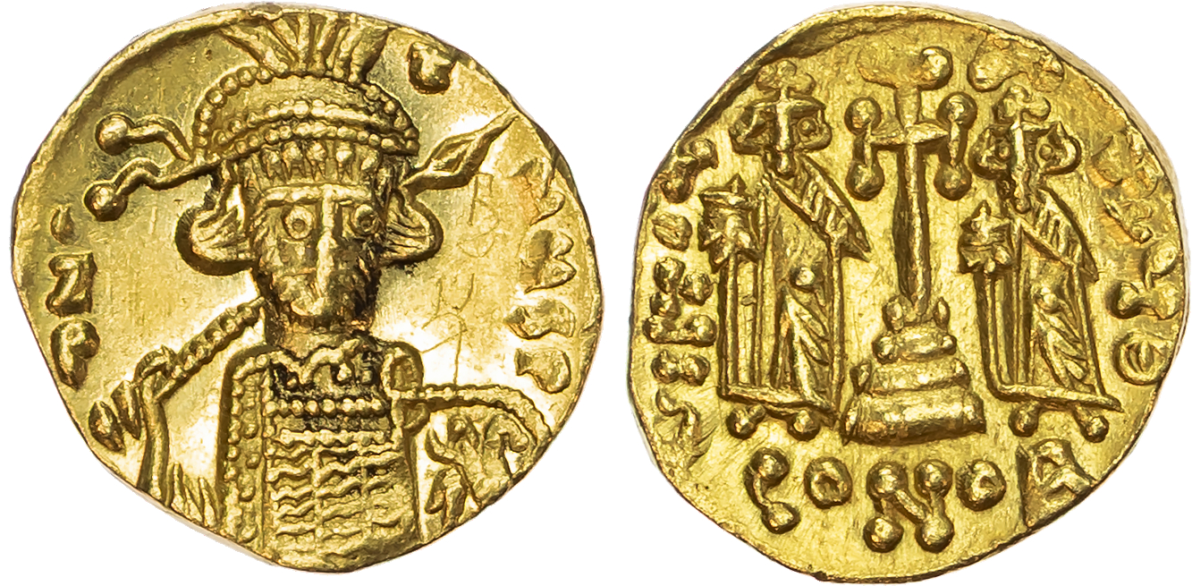Constantine IV Pogonatus, with Heraclius and Tiberius (AD 668-685) AV Solidus, Constantinople, AD 669-674, 4.33g.