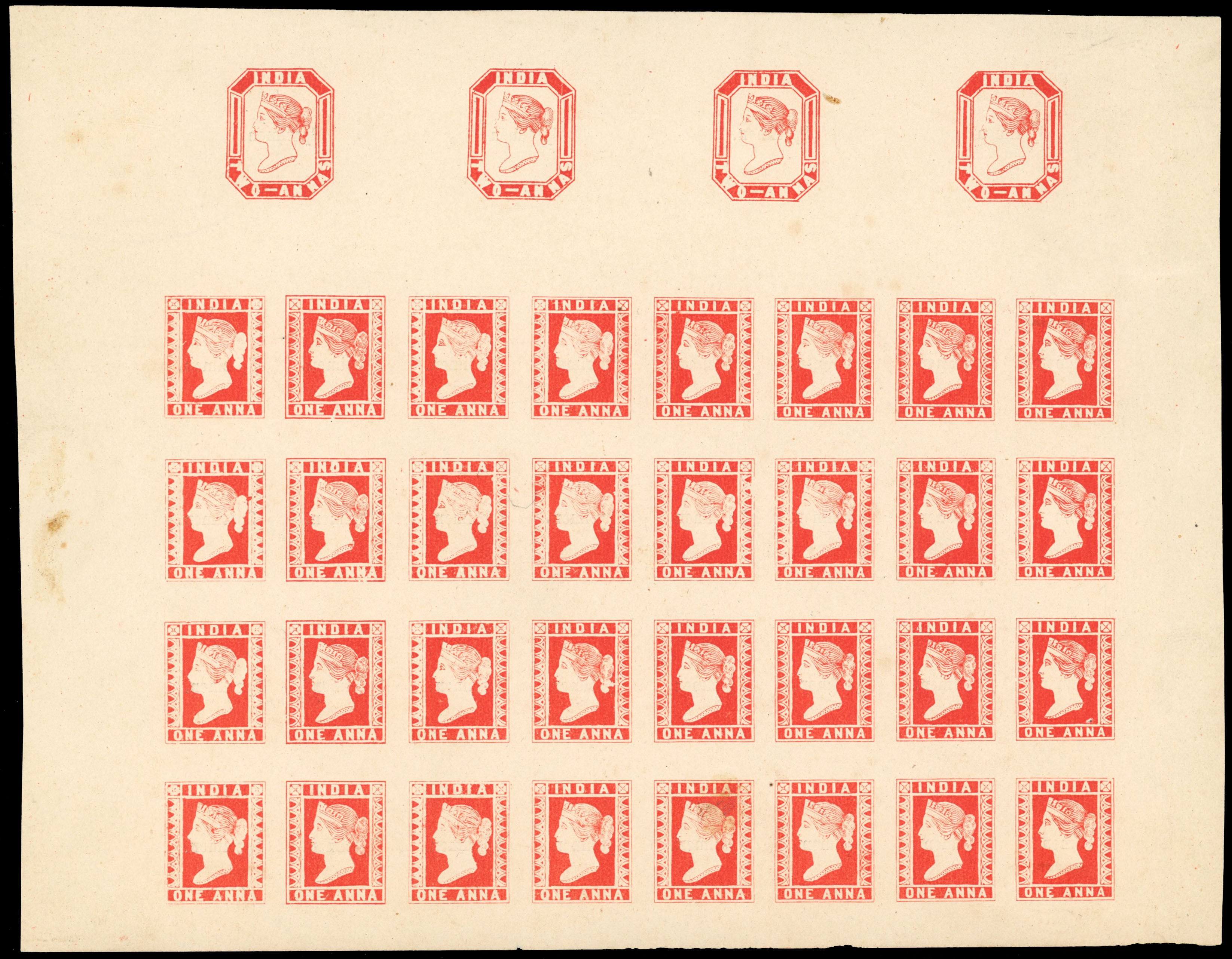 † India 1890(?) Essays for Printing the Stamp by Lithography complete sheet