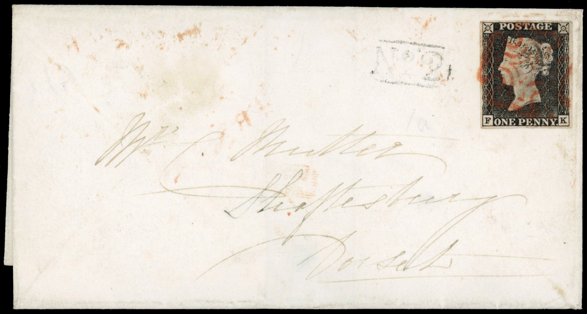 Great Britain SG 3 1d grey-black on cover to Dorset