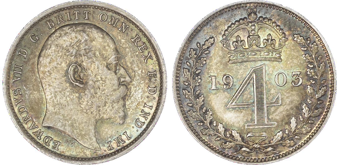 Edward VII (1901-10), Maundy Set, 1903, bare head right, DES raised below truncation for engraver G. W. De Saulles, legend